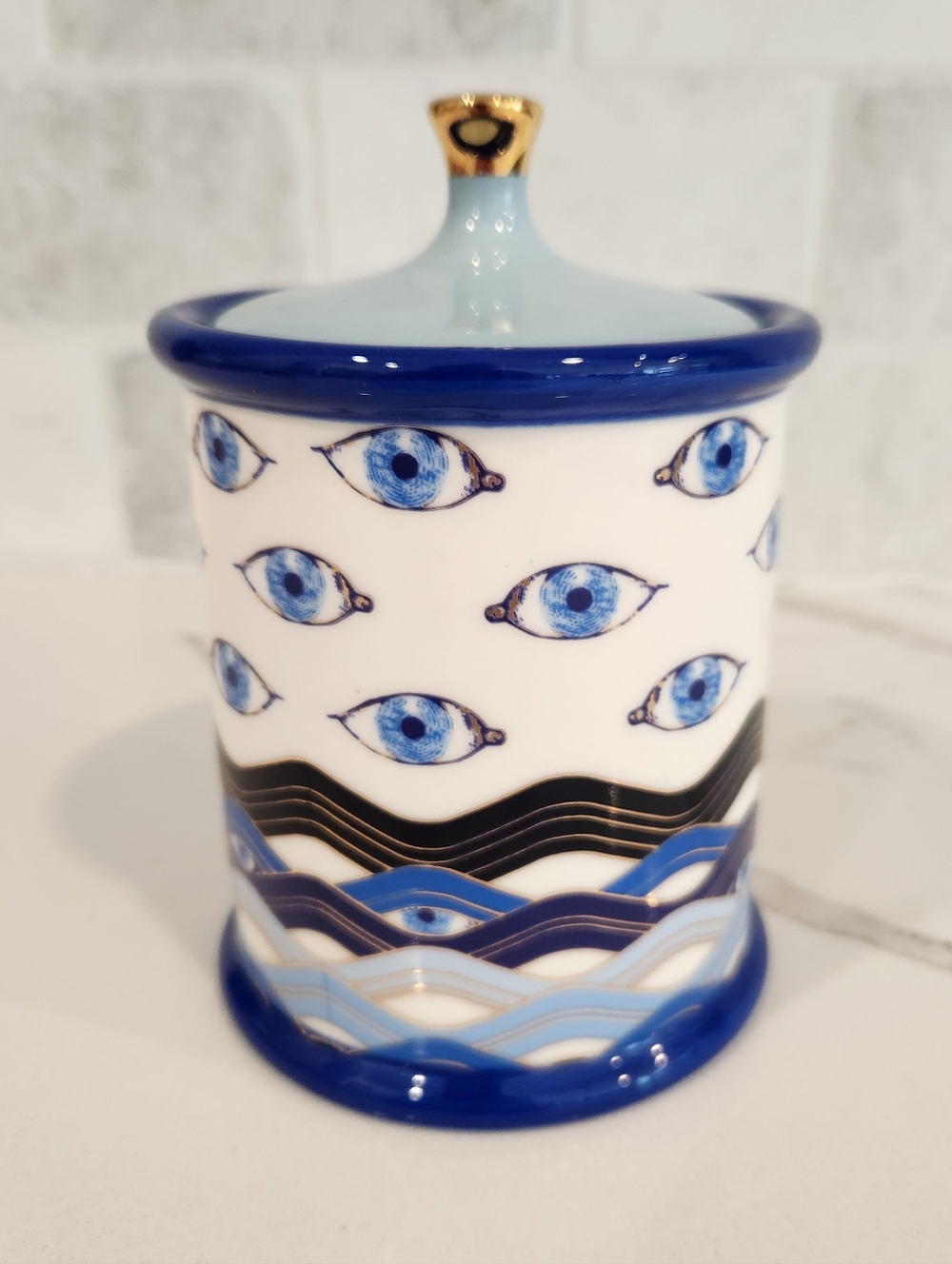 Jonathan Adler Druggist LSD Porcelain Lidded Jar Canister Psychedelic Blue/White - Picture 3 of 11